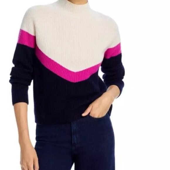 Aqua Cashmere Color Block Chevron Sweater Size Large NWT - Picture 3 of 6